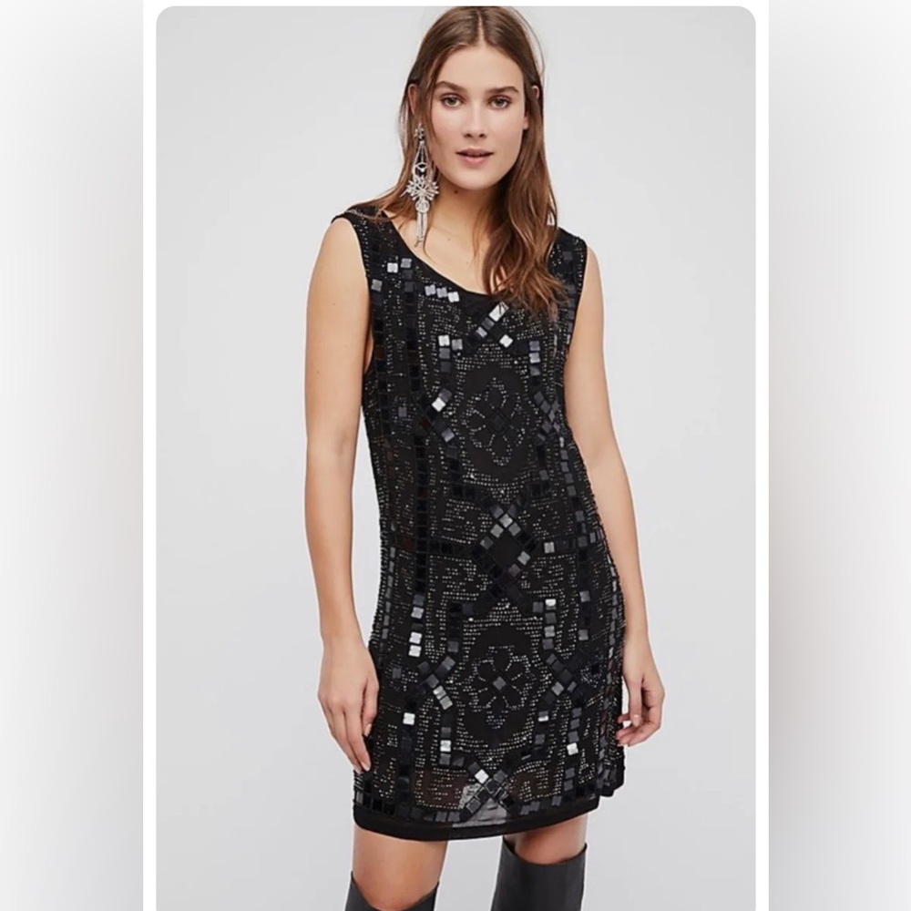 Free people black sequin speak easy mini dress